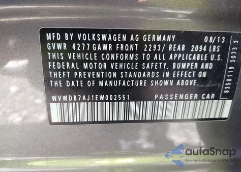 2014 Volkswagen Golf 2.5L z USA, uszkodzony, nr VIN WVWDB7AJ1EW002551